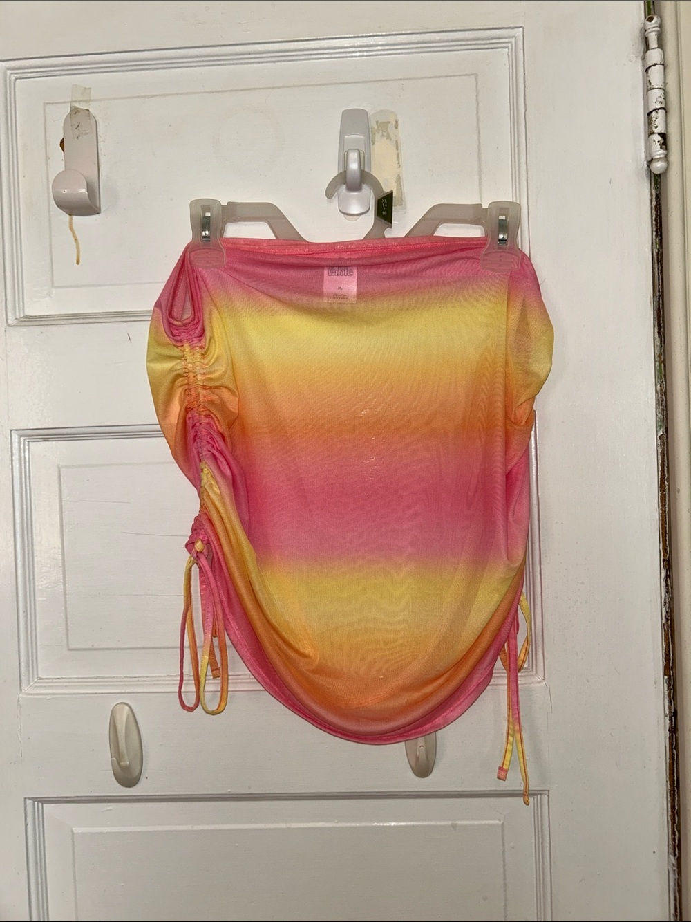 Pink Yellow Gradient Ruched bathing suit skirt cover up